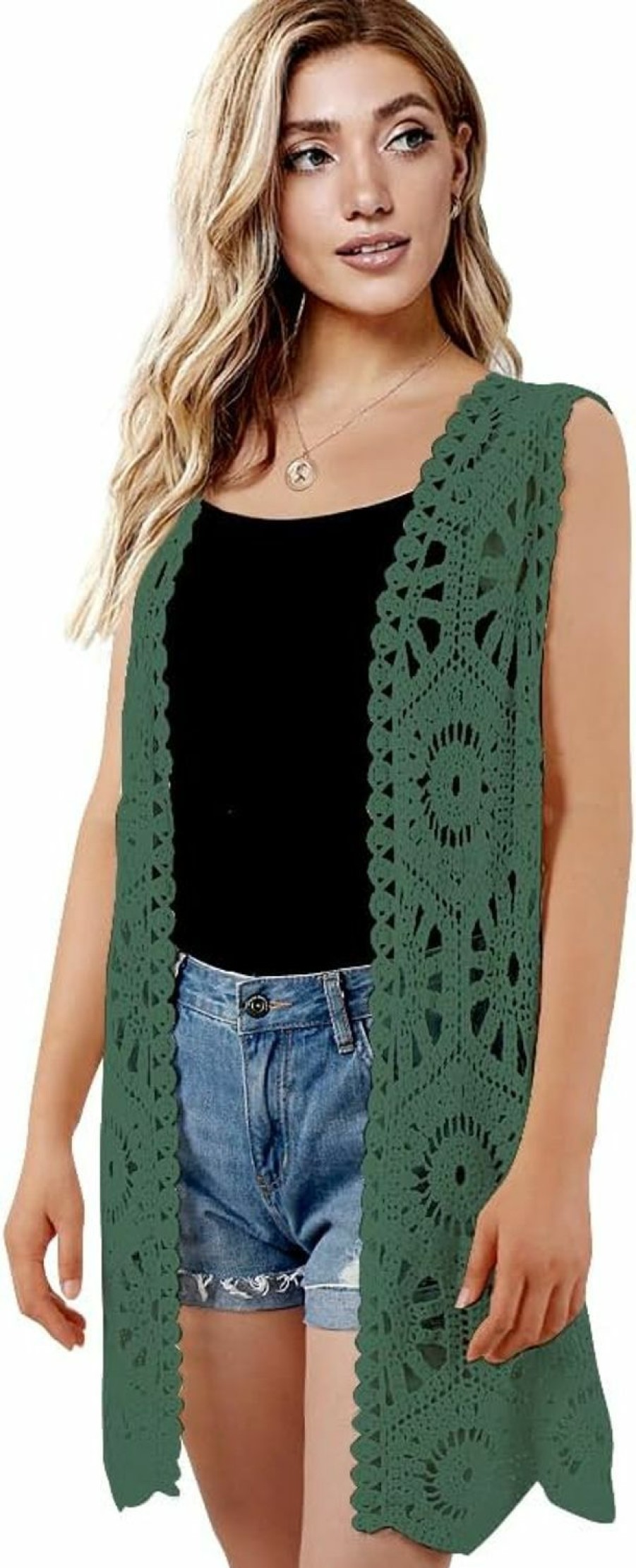 Sweaters | SMDPPWDBB Womens Floral Crochet Lace Boho Trim Sleeveless Open Front Vest Cardigan