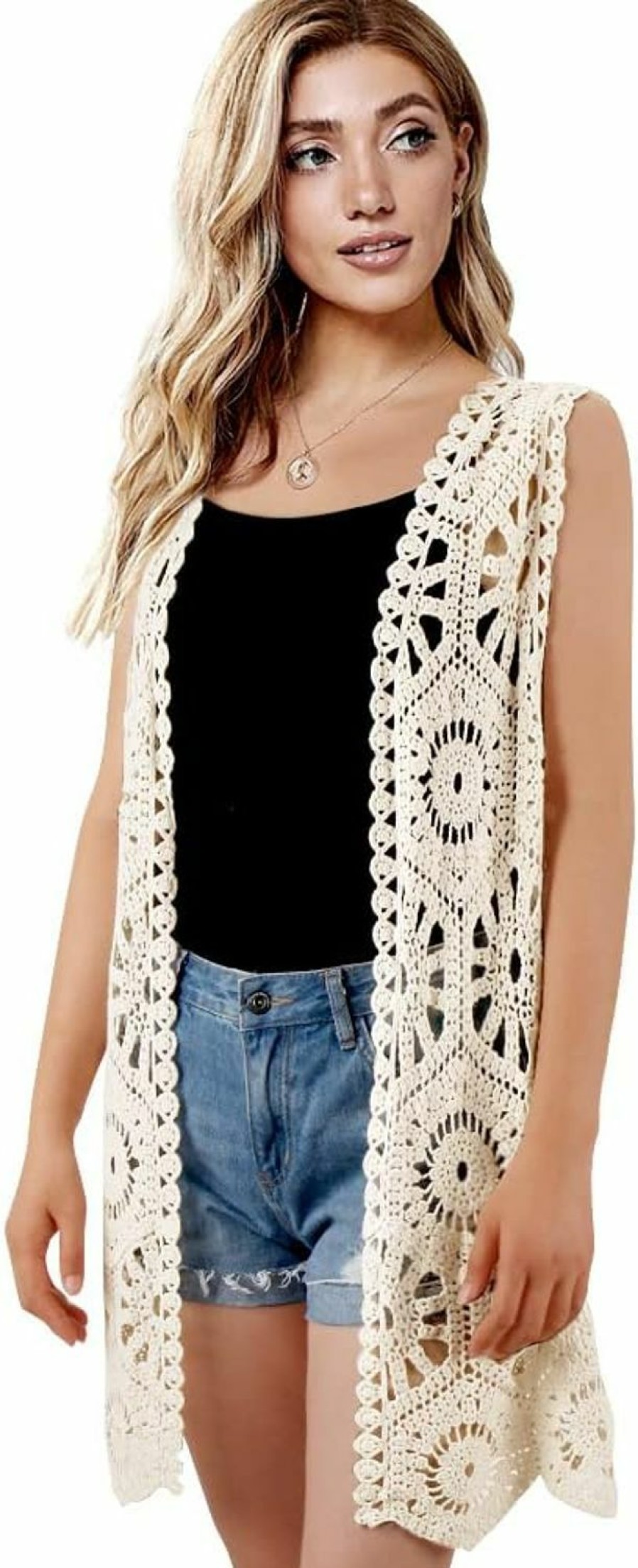 Sweaters | SMDPPWDBB Womens Floral Crochet Lace Boho Trim Sleeveless Open Front Vest Cardigan