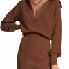 Sweaters | DEEP SELF Deep Self Women'S Casual Long Sleeve Bodycon Sweater Dresses Fall Half Zip V Neck Slim Fit Ribbed Knitted Mini Dress