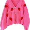 Sweaters | TXYJJP Womens Kawaii Strawberry Knit Cropped Sweater Cute Cardigan Aesthetic For Teen Girls Floral Y2K Korean School Uniform Jacket