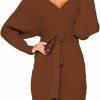 Sweaters | Mansy Mansy Women'S Sexy Cocktail Batwing Long Sleeve Backless Mock Wrap Knit Sweater Mini Dress