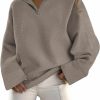 Sweaters | LILLUSORY Lillusory Women'S Half Zip Sweaters 2024 Fall Oversized V Neck Fuzzy Knit Chunky Warm Pullover Sweaters