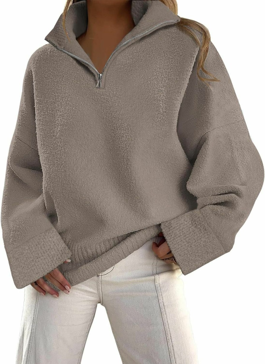 Sweaters | LILLUSORY Lillusory Women'S Half Zip Sweaters 2024 Fall Oversized V Neck Fuzzy Knit Chunky Warm Pullover Sweaters