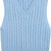 Sweaters | Locachy Locachy Women'S Vintage Loose V Neck Sleeveless Cable Knit Preppy Style Pullover Sweater Vest