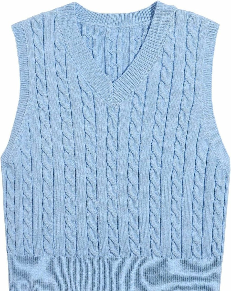 Sweaters | Locachy Locachy Women'S Vintage Loose V Neck Sleeveless Cable Knit Preppy Style Pullover Sweater Vest