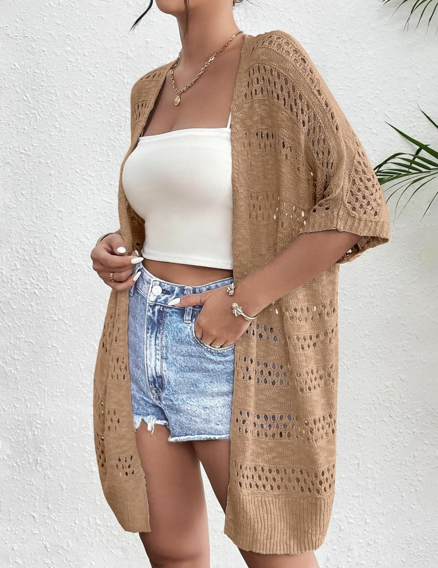 Sweaters | Zeagoo Zeagoo Lightweight Summer Crochet Cardigan For Women Short Sleeve Kimono Boho Oversized Open Front Knitted Cardigan