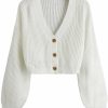 Sweaters | COZYEASE Cozyease Women'S Long Sleeve Button Down Crop Cardigan Sweater Ribbed Knit V Neck Sweater Knit Bolero Shrug