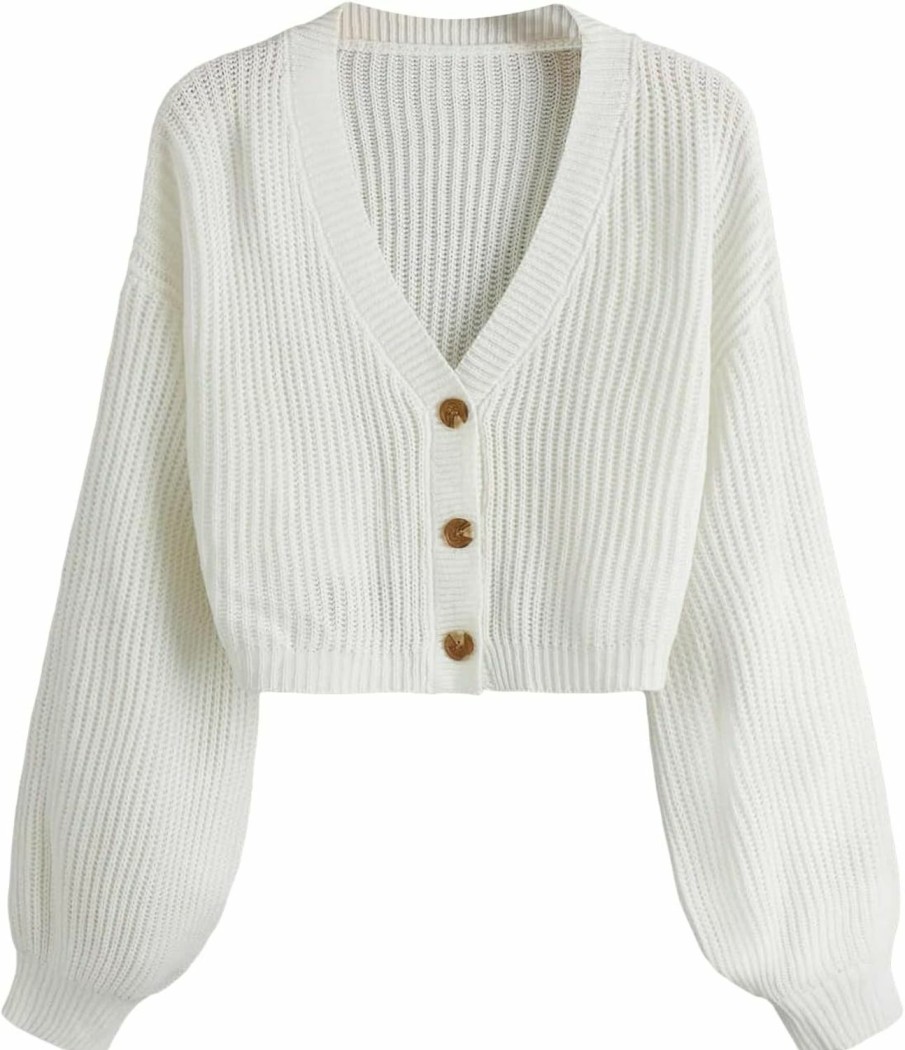 Sweaters | COZYEASE Cozyease Women'S Long Sleeve Button Down Crop Cardigan Sweater Ribbed Knit V Neck Sweater Knit Bolero Shrug