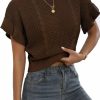 Sweaters | Verdusa Verdusa Women'S Ruffled Short Sleeve Round Neck Knitted Crop Top Pullovers Sweater