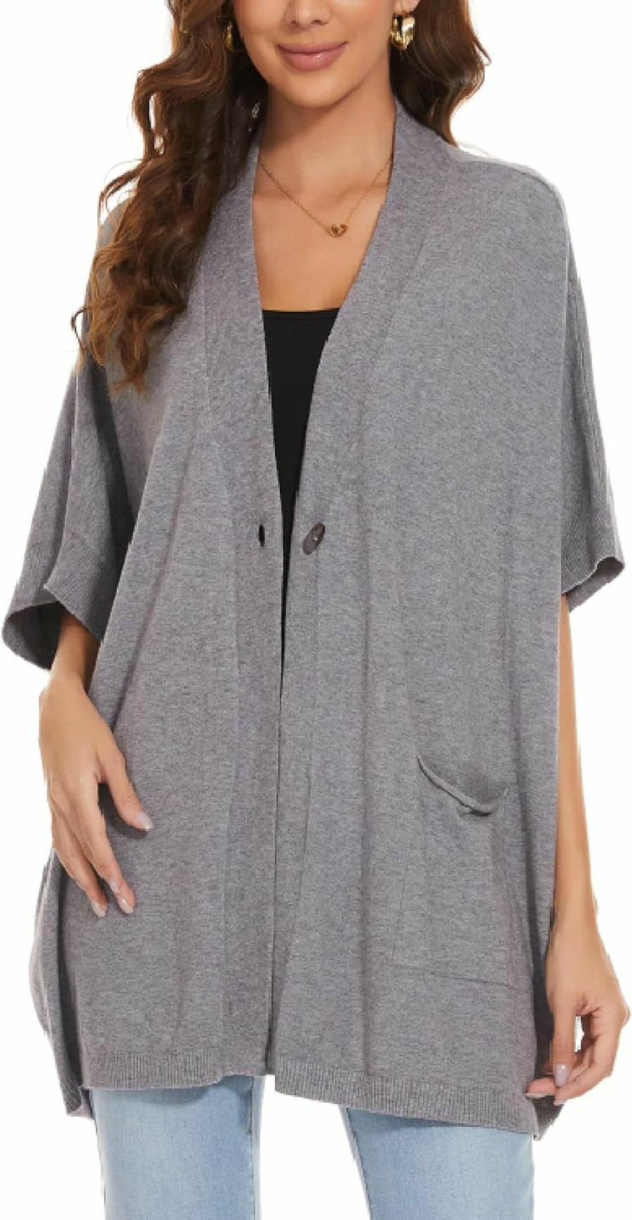 Sweaters | XUNZRLN Women'S Loose Half Sleeve Button Shawl Wrap Open Front Cardigan For Fall Winter Plus Size