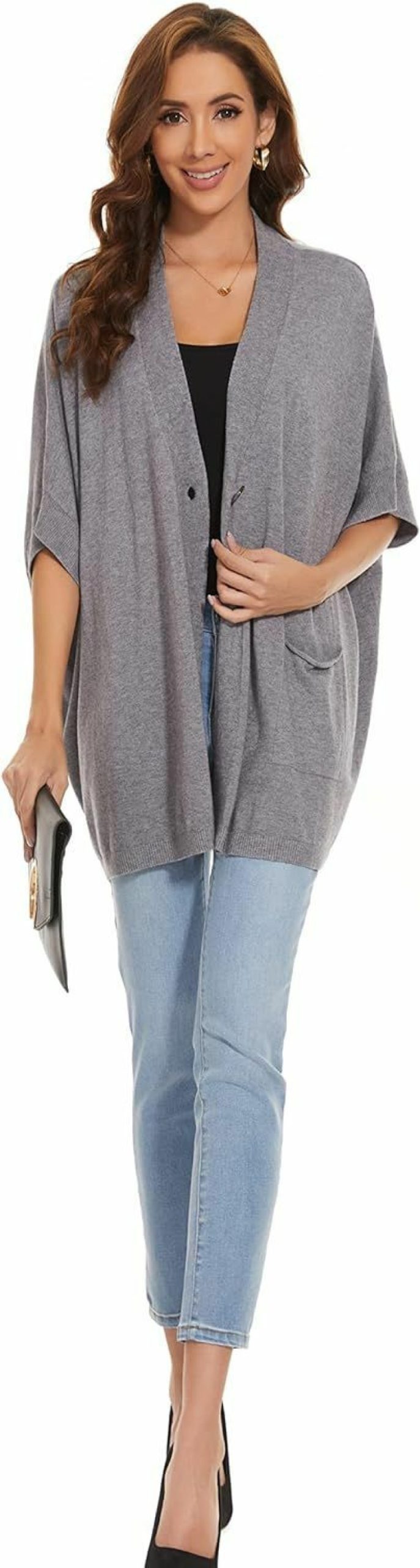 Sweaters | XUNZRLN Women'S Loose Half Sleeve Button Shawl Wrap Open Front Cardigan For Fall Winter Plus Size