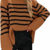 Sweaters | KIRUNDO Kirundo Women'S 2024 Fall Winter Casual Oversized Long Sleeve Striped Sweater Crew Neck Ribbed Knit Side Slit Pullover