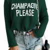 Sweaters | CURBODO Womens Fashion 2024 Champagne Please Graphic Long Sleeve Pullover Sweater Loose Crewneck Knitted Sweatshirt Tops