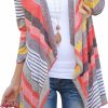 Sweaters | DEARCASE Dearcase Women'S 3/4 Sleeve Cardigans Striped Printed Open Front Draped Kimono Loose Cardigan