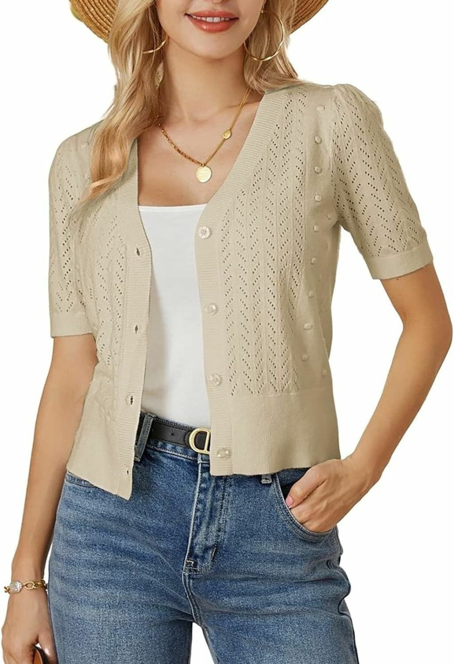 Sweaters | GRACE KARIN Grace Karin Fall Cardigan Sweaters For Women Soft Crochet Knit V Neck Long Lantern Sleeve Cropped Sweater Top