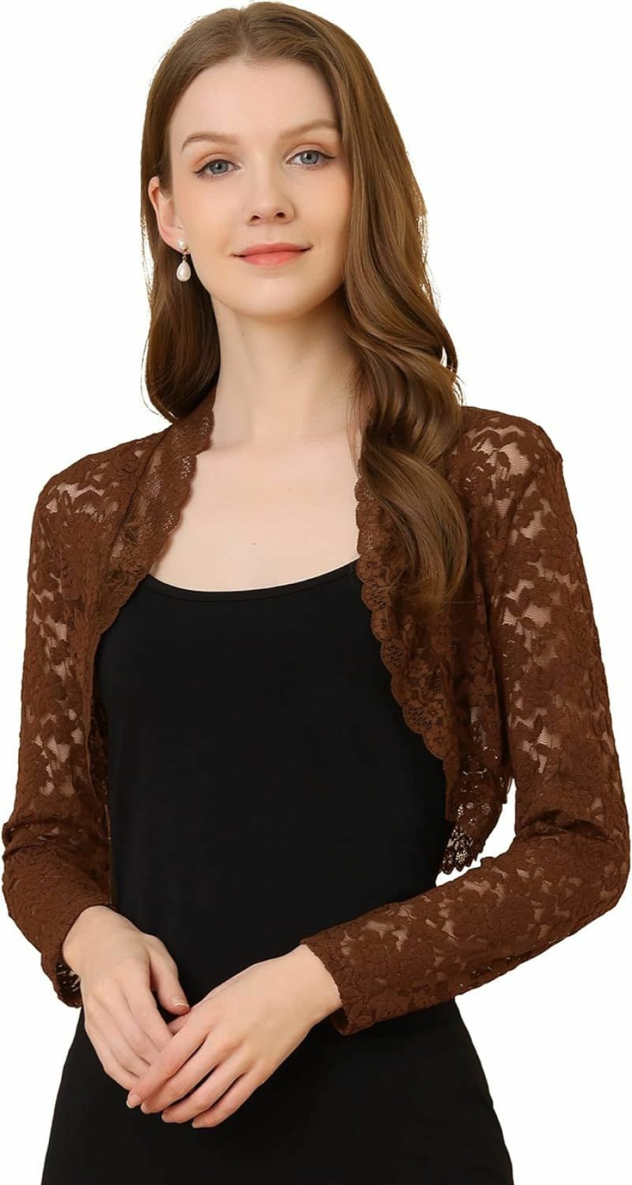 Sweaters | Allegra K Allegra K Women'S Elegant Crop Cardigan Sheer Floral Lace Bolero Shrug Top