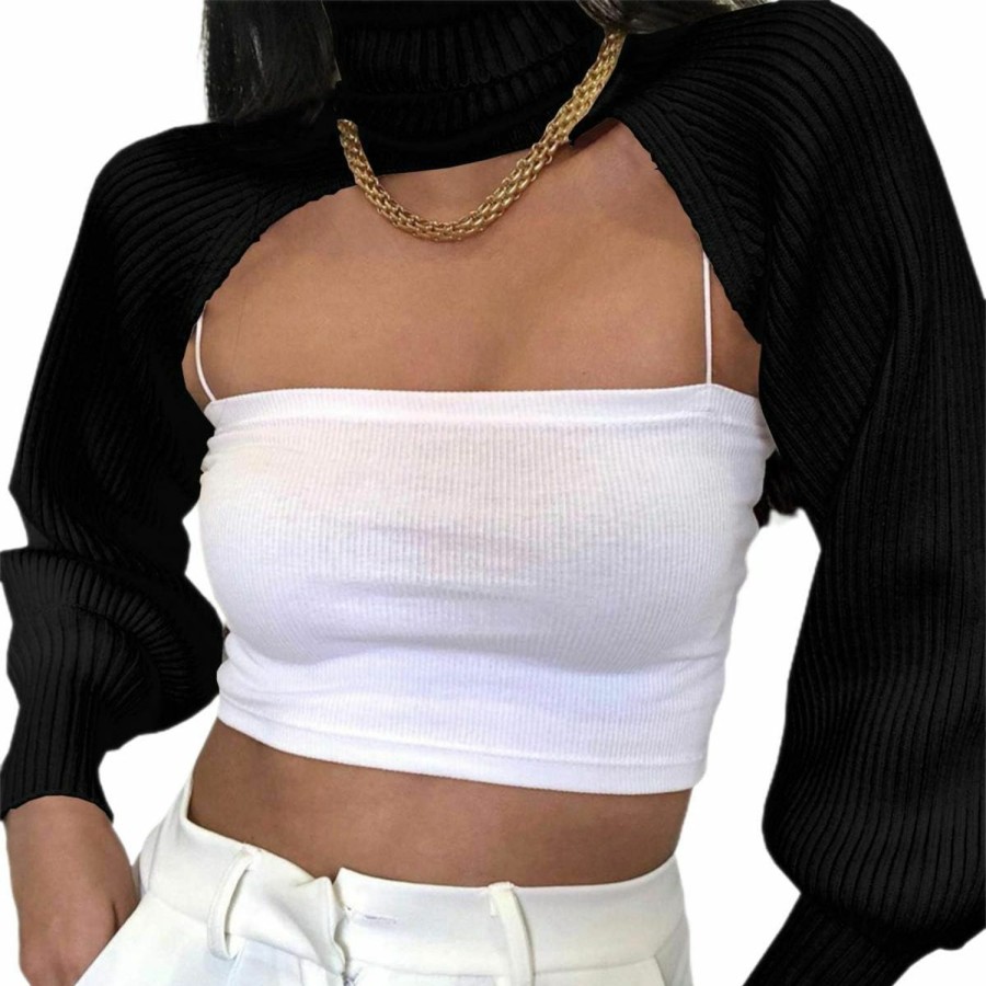 Sweaters | Muineobuka Women Rib Knit Shrug Y2K Long Sleeve Sweater Crop Top Crochet Bolero Cardigan Arm Warmers Streetwear