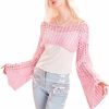 Sweaters | WDIRARA Wdirara Women'S Boat Neck Flounce Long Sleeve Crochet Hollow Out Sweater Crop Knit Top