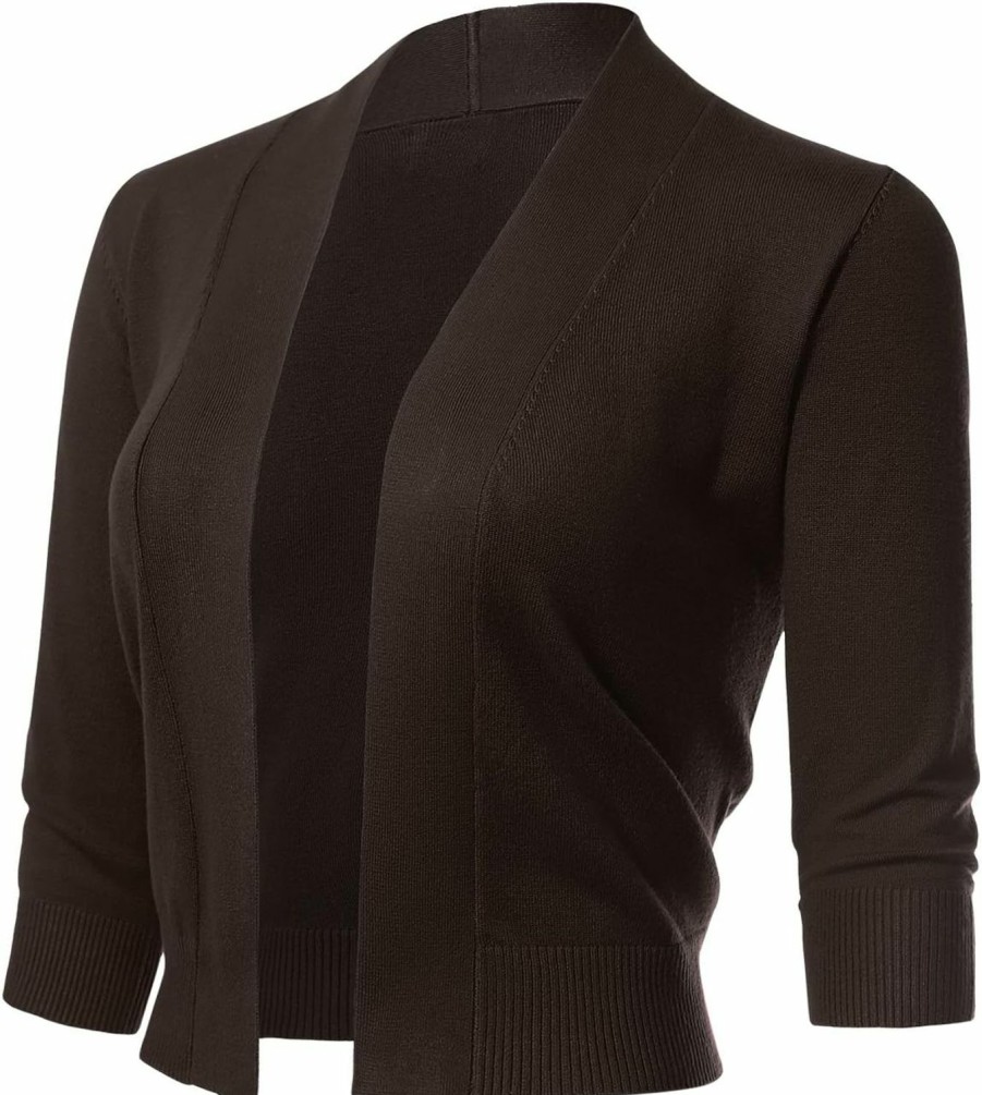 Sweaters | Allsense Women'S 3/4 Sleeve Open Front Cropped Bolero Cardigan Shrug Sweater