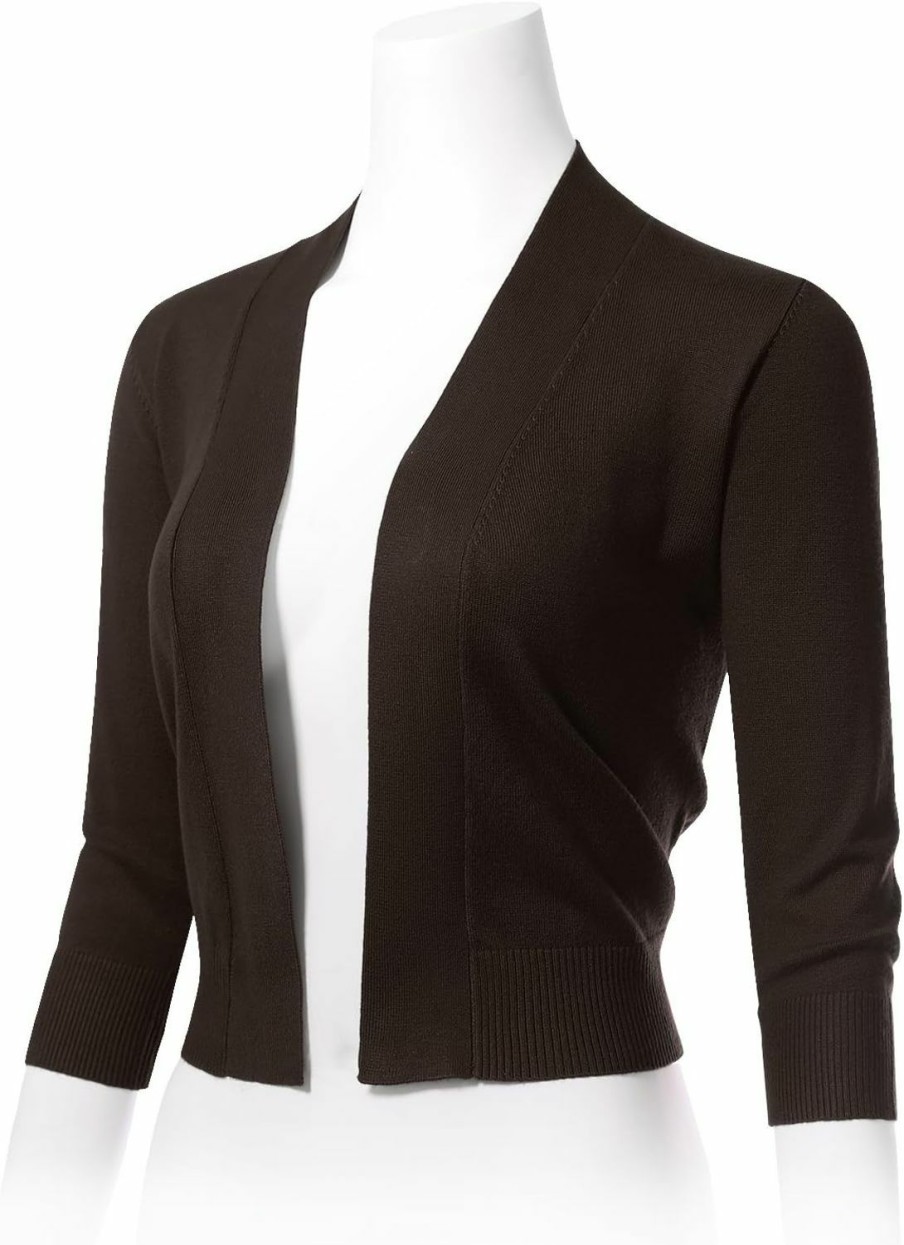 Sweaters | Allsense Women'S 3/4 Sleeve Open Front Cropped Bolero Cardigan Shrug Sweater