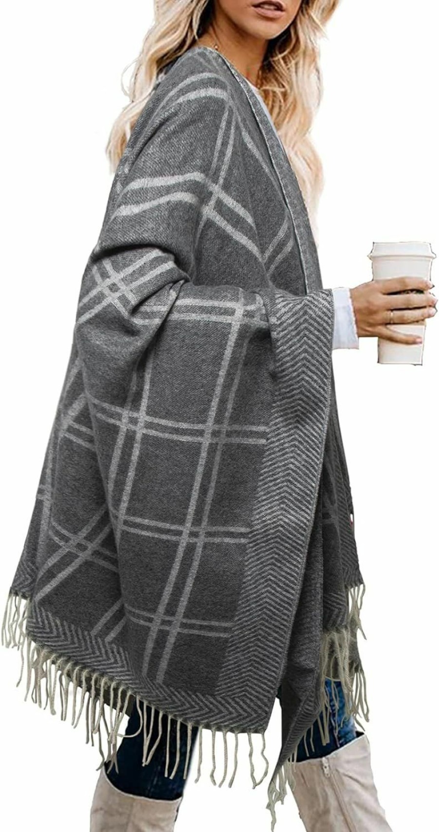 Sweaters | Bestshe Bestshe Women'S Boho Open Front Poncho Knitted Plaid Shawl Wrap Cape Tassel Cardigan Sweater