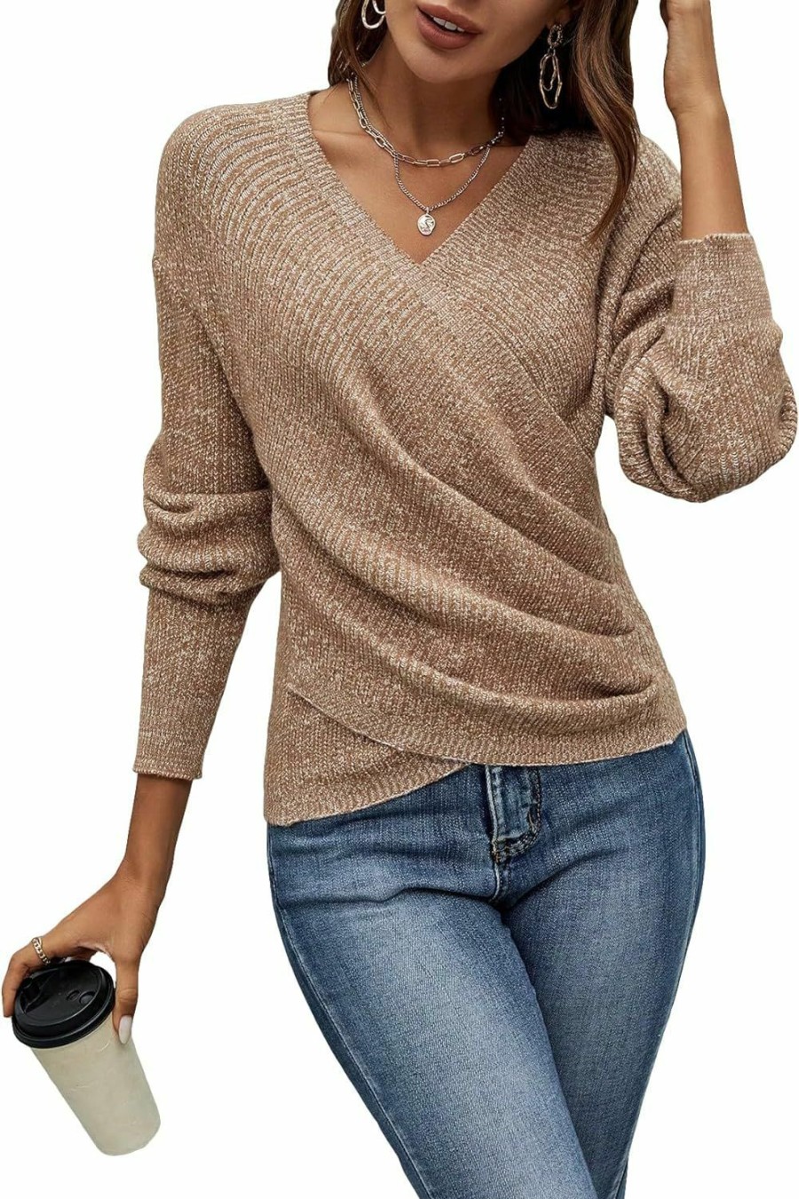 Sweaters | SOLY HUX Soly Hux Women'S V Neck Criss Cross Wrap Ruched Long Sleeve Sweaters Pullover Tops