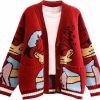 Sweaters | Leyoutx Womens Cute Embroidery Cartoon Duck Cable Knit Cardigans Sweater Button Down Slouchy Wool Blend Coat