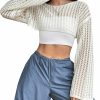 Sweaters | Verdusa Verdusa Women'S Hollow Out Knit Drop Shoulder Crop Sweater Pullover Top