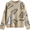 Sweaters | Purjarda Women Dinosaur Print Knit Sweater Aesthetic Harajuku Oversized Pullover E Girl Streetwear Preppy Sweater