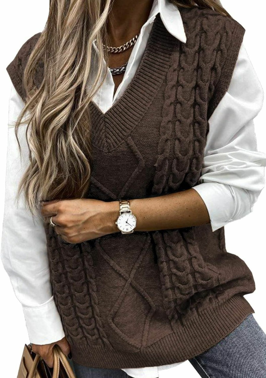 Sweaters | NALANISA Nalanisa Women V Neck Sleeveless Oversized Sweater Vest Casual Loose Cable Knit Sweaters Tank Pullover Fall Winter Outfits