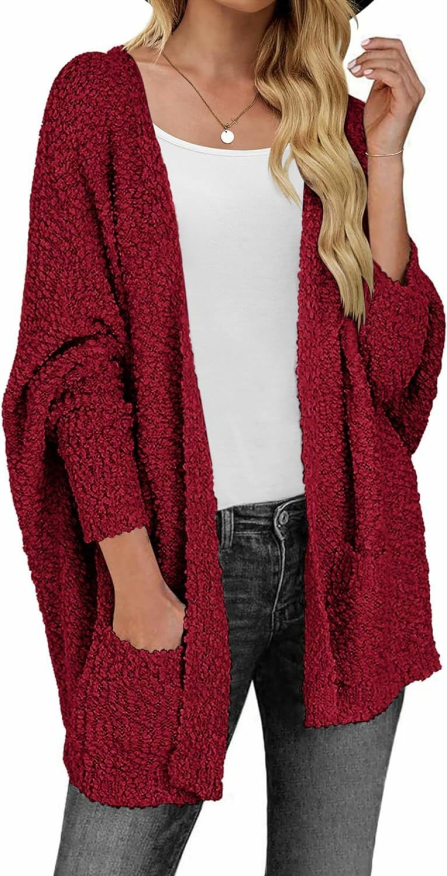 Sweaters | Zeagoo Zeagoo Women'S 2023 Fall Winter Fuzzy Popcorn Cardigan Batwing Sleeve Open Front Knit Sweater Coat