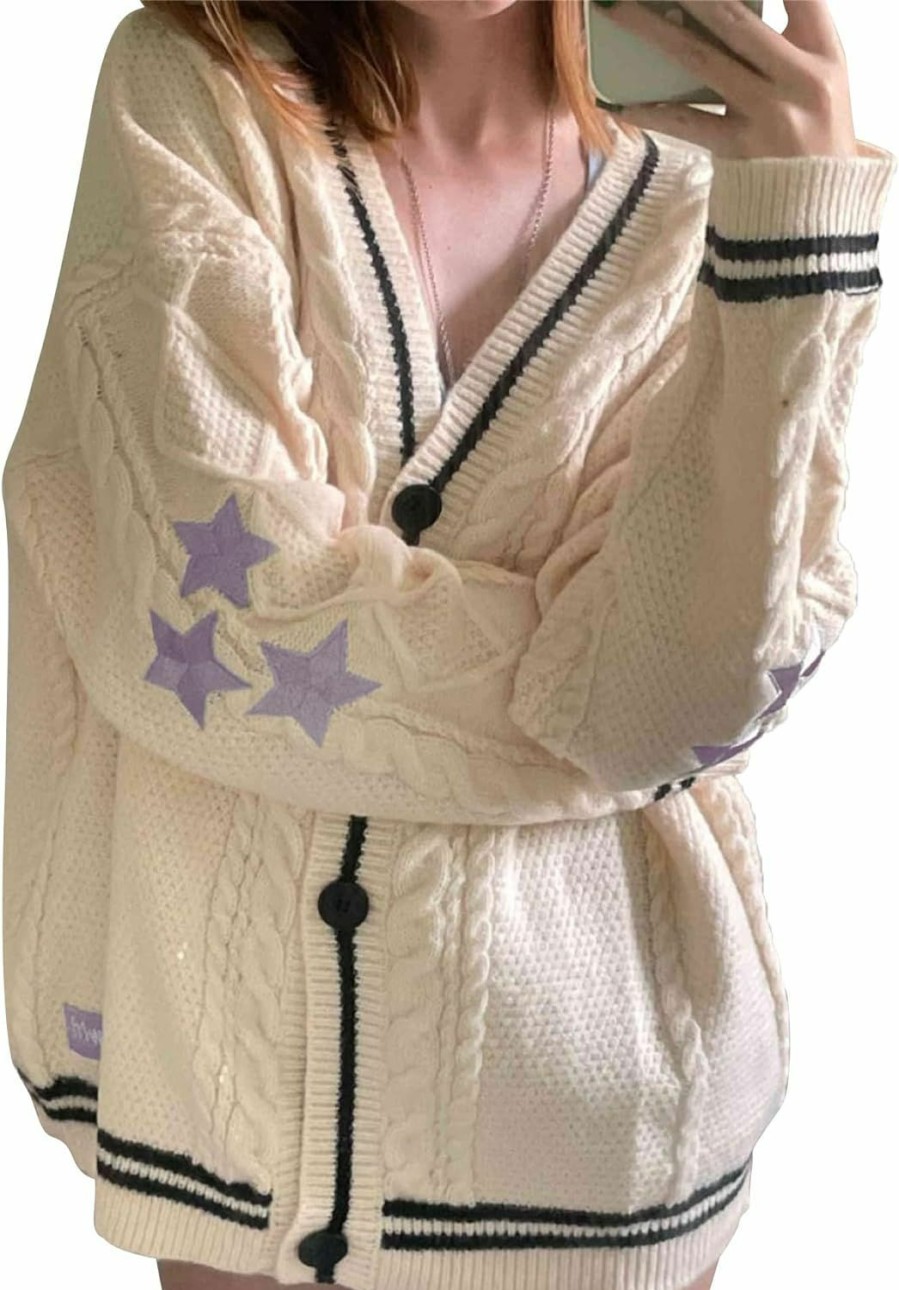 Sweaters | Mincib Womens Cardigan Sweaters Folklore Cardigan V Neck Knitted Star Print Concert Knitwear Outerwear