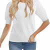 Sweaters | Othyroce Othyroce Women'S Puff Short Sleeve Sweater Tops Crew Neck Crochet Knit Lightweight Pullover Shirts For Summer