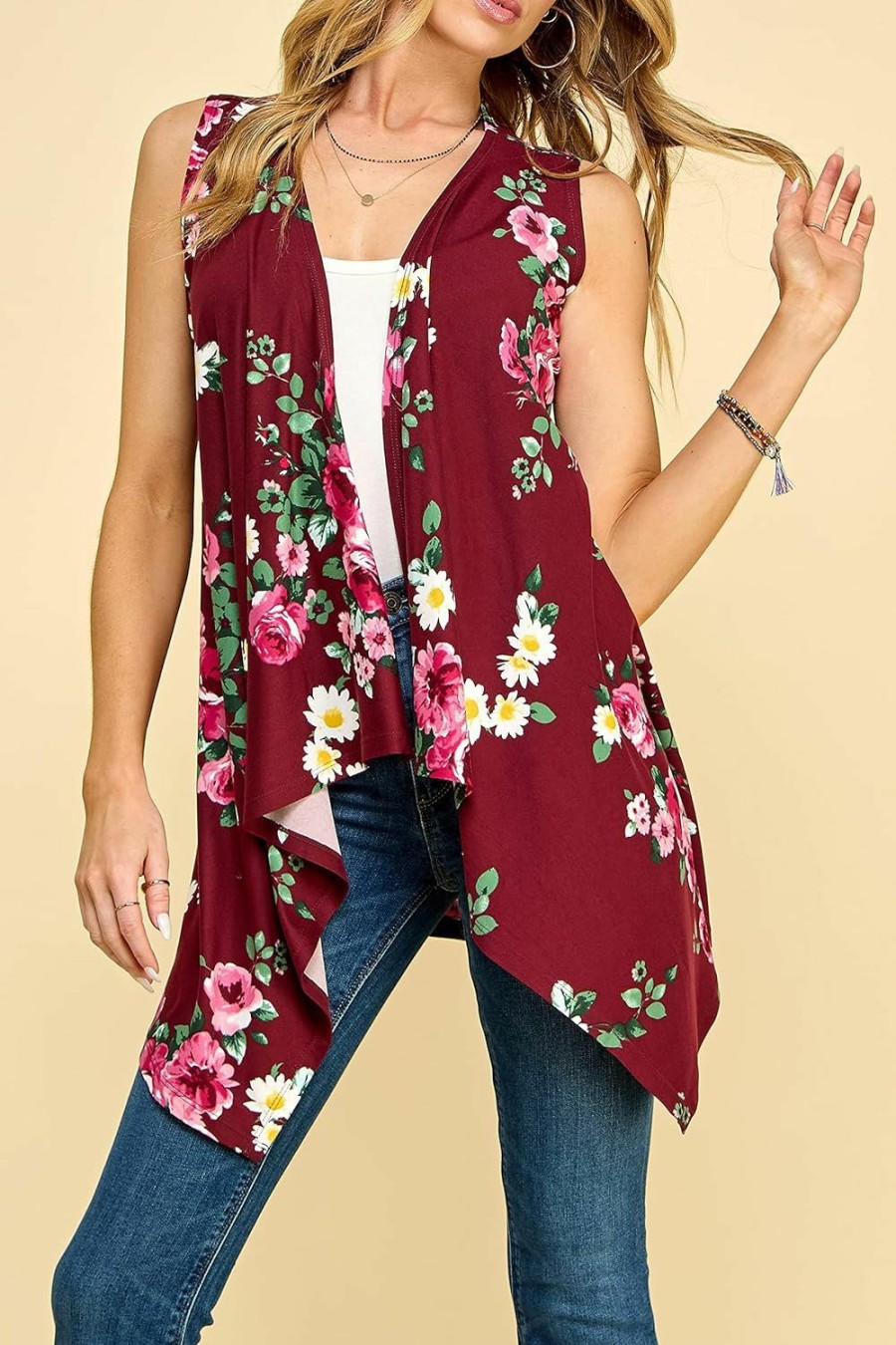 Sweaters | Lock and Love Lock And Love Women'S Sleeveless Print/Solid Draped Open Front Cardigan Vest Asymmetric Hem Plus Size