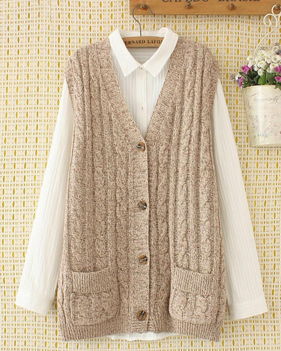 Sweaters | Aeneontrue Women'S Sweater Vest Sleeveless Button Down Knitted Cardigan Outwear With Pockets