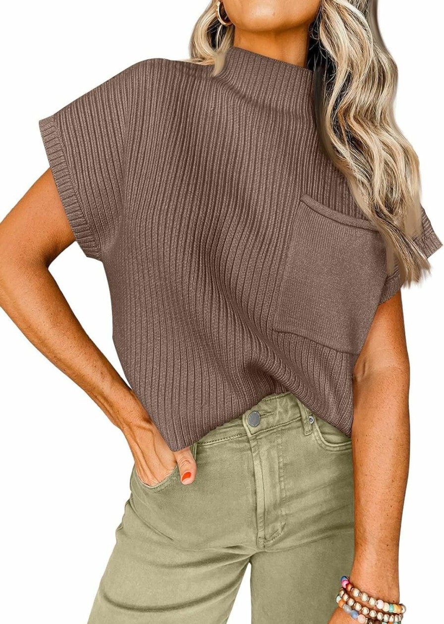 Sweaters | LILLUSORY Lillusory Mock Neck Tops For Women Short Sleeve T-Shirts 2024 Spring Casual Pullover Tops With Pocket Basic Tee Tops