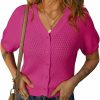 Sweaters | Dokotoo Dokotoo Womens Summer Tops 2024 Trendy V Neck Hollow Out Cropped Button Down Shirts Puff Sleeves Blouses