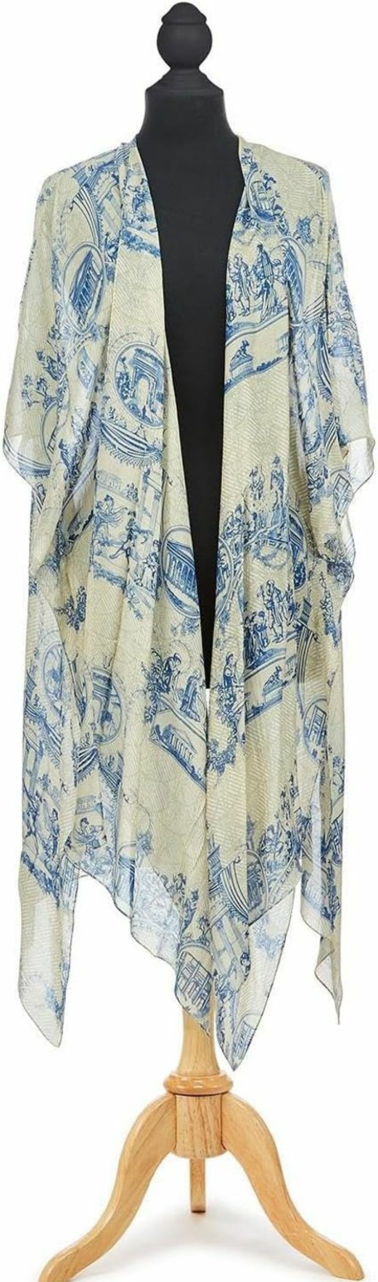 Sweaters | Two's Company Two'S Company Ancient Column Print Blue Long Kimono, 44-Inch Length, Viscose, Modal, Women