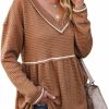 Sweaters | Chang Yun Chang Yun Womens V Neck Waffle Tunic Top Long Sleeve Peplum Pullover Babydoll Casual Flowy Swing Tshirts Pullover Sweaters