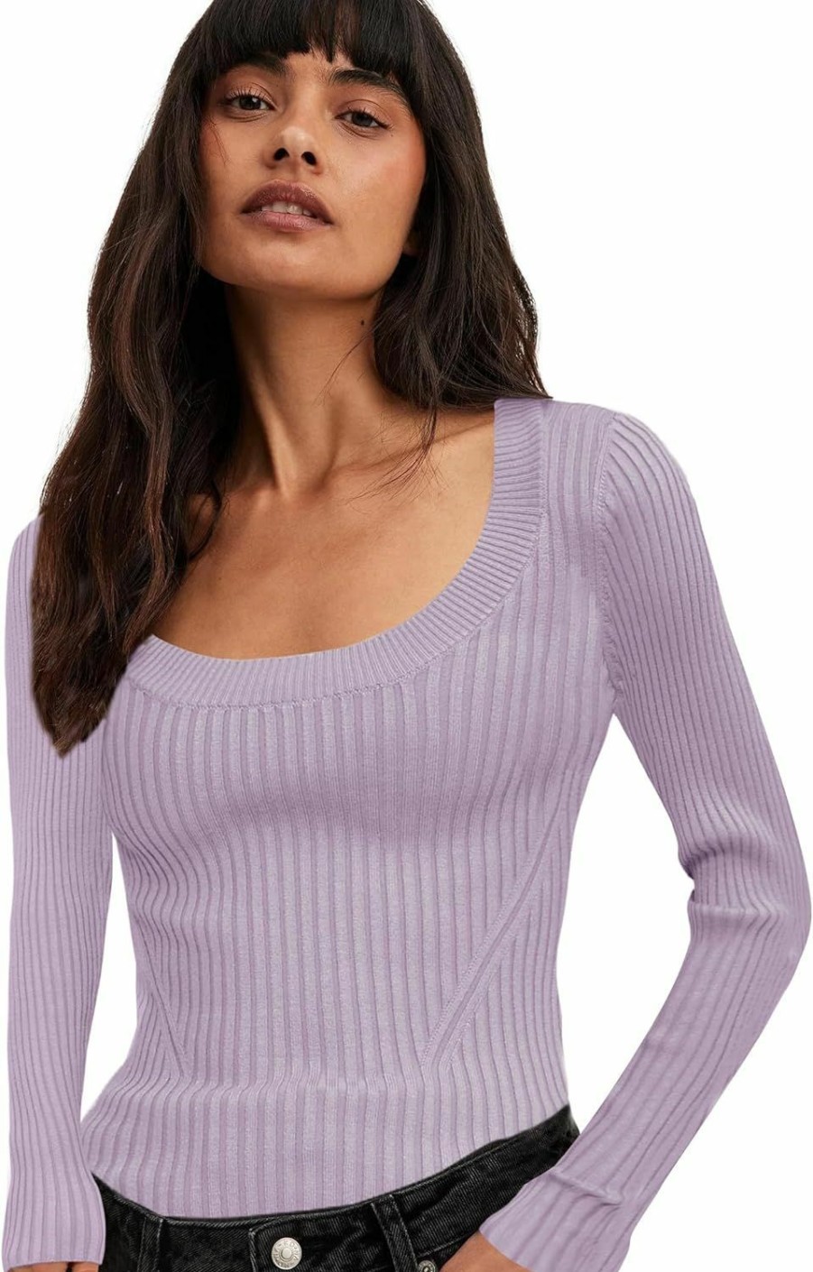 Sweaters | v28 V28 Women Scoop Neck U-Neck Knit Long Sleeve Slim Fit Ribbed Sweater Tops