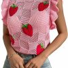 Sweaters | Milumia Milumia Women'S Strawberry Sweater Vests Ruffle Trim Sweater Tank Top Crew Neck Knit Vest