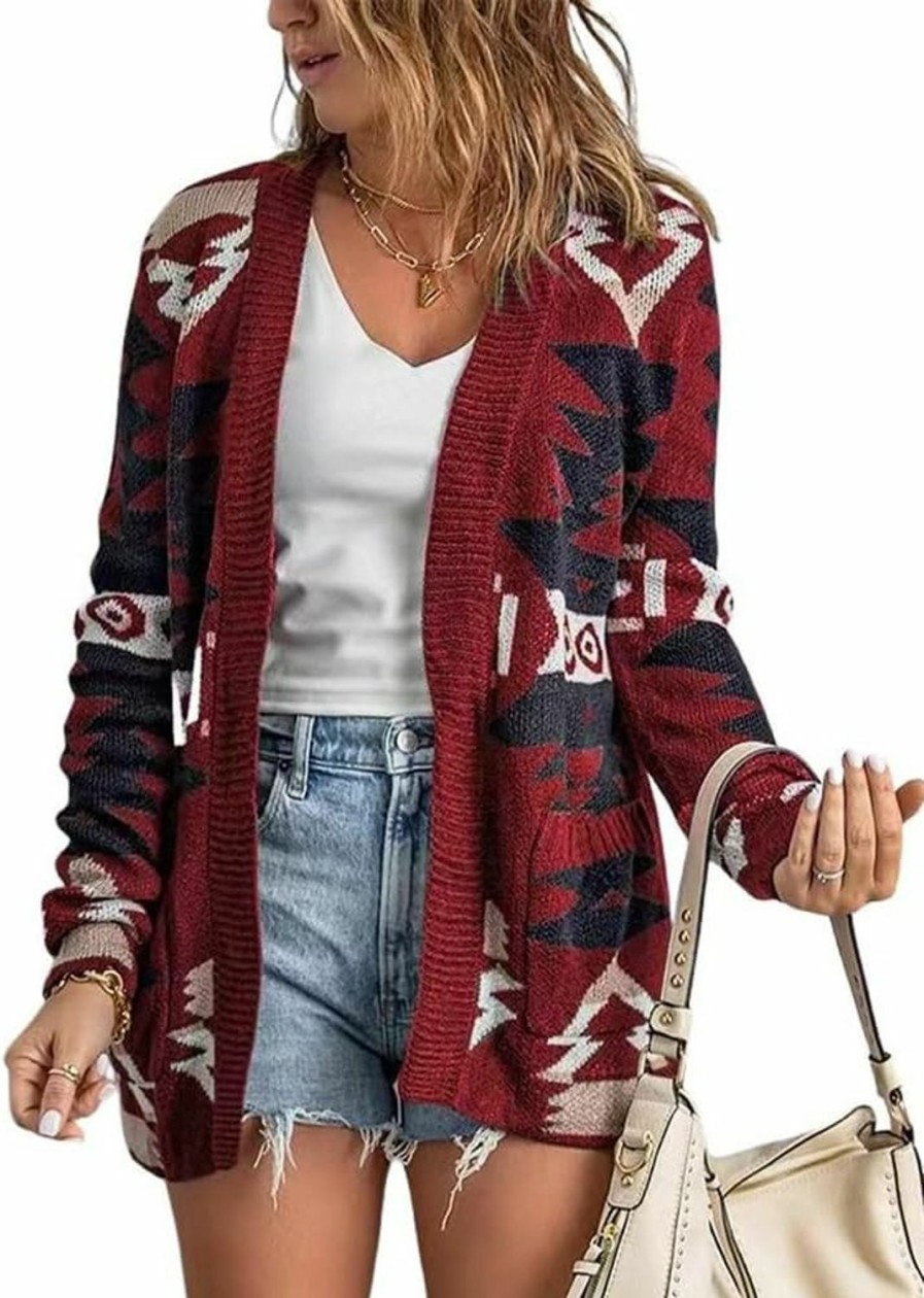 Sweaters | chouyatou Chouyatou Women'S Tribal Aztec Print Sweater Open Front Knitted Jacquard Cardigan Sweater