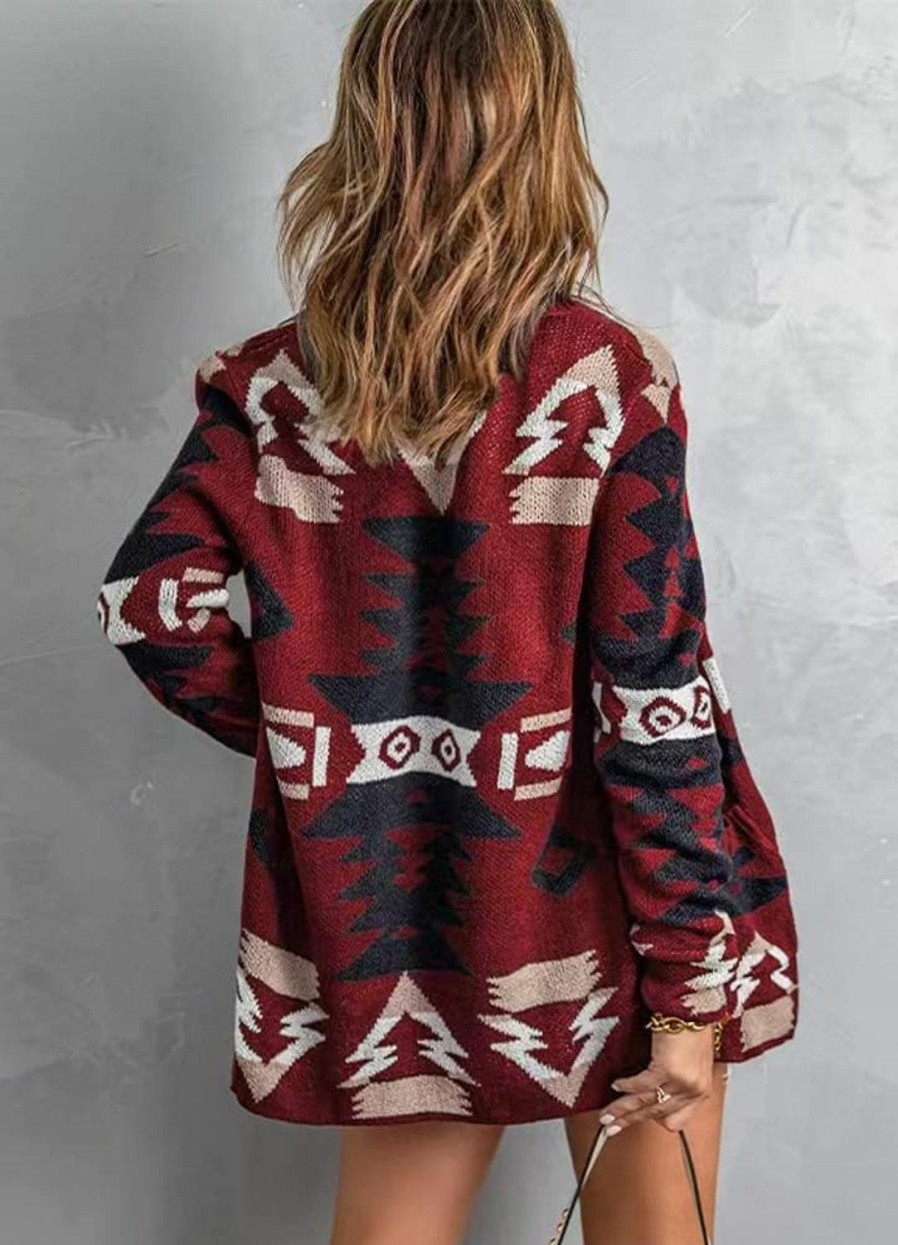 Sweaters | chouyatou Chouyatou Women'S Tribal Aztec Print Sweater Open Front Knitted Jacquard Cardigan Sweater