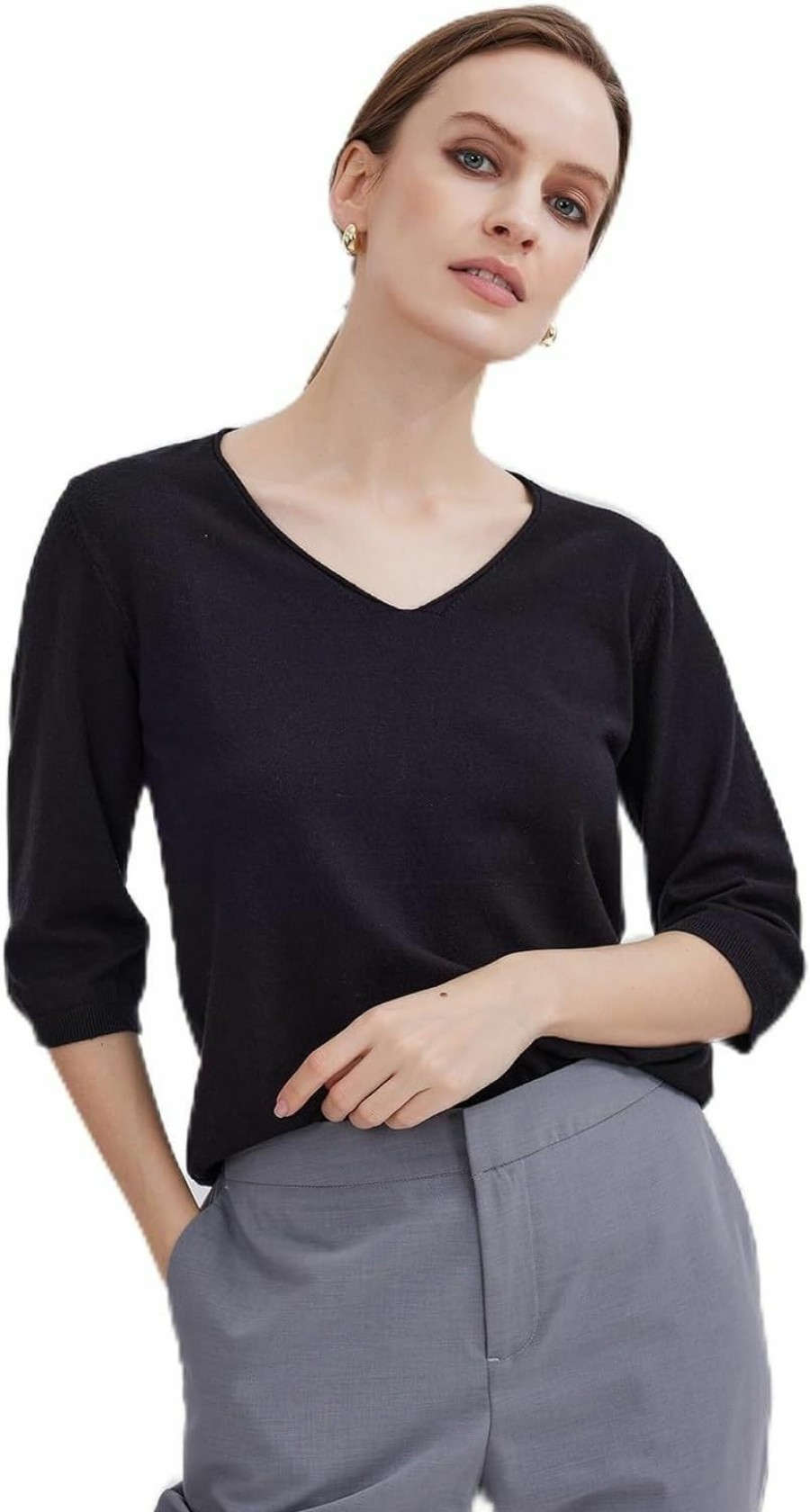 Sweaters | ASSUAL Women'S Short Sleeve Sweaters V Neck, Casual Basic Solid Color Pullover Sweater, Lightweight Soft Knit T-Shirt Tops