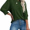 Sweaters | Tankaneo Tankaneo Womens Casual Puff Sleeve Sweater Crewneck 3/4 Sleeve Knit Tops Solid Office Thin Knitted Pullover Sweaters