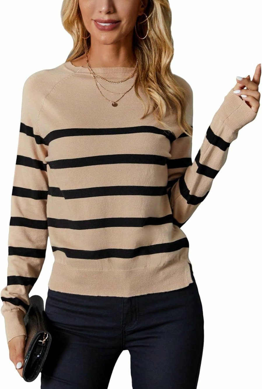 Sweaters | Milumia Milumia Women'S Long Sleeve Striped Sweater Crew Neck Knit Tops Lightweight Casual Pullover 2023 Fall Winter