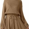 Sweaters | Meyeeka Meyeeka Knit Romper For Women Long Sleeve Wide Leg Sweater Casual Loose Drawstring Short Jumpsuit