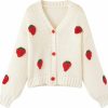 Sweaters | FindThy Findthy Women'S Kawaii Strawberry Embroidered Cardigan Long Sleeve V Neck Chunky Knitted Cardigans Tops