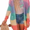 Sweaters | Hooever Hooever Women'S Long Pastel Knitted Rainbow Striped Color Block Cardigan Sweater