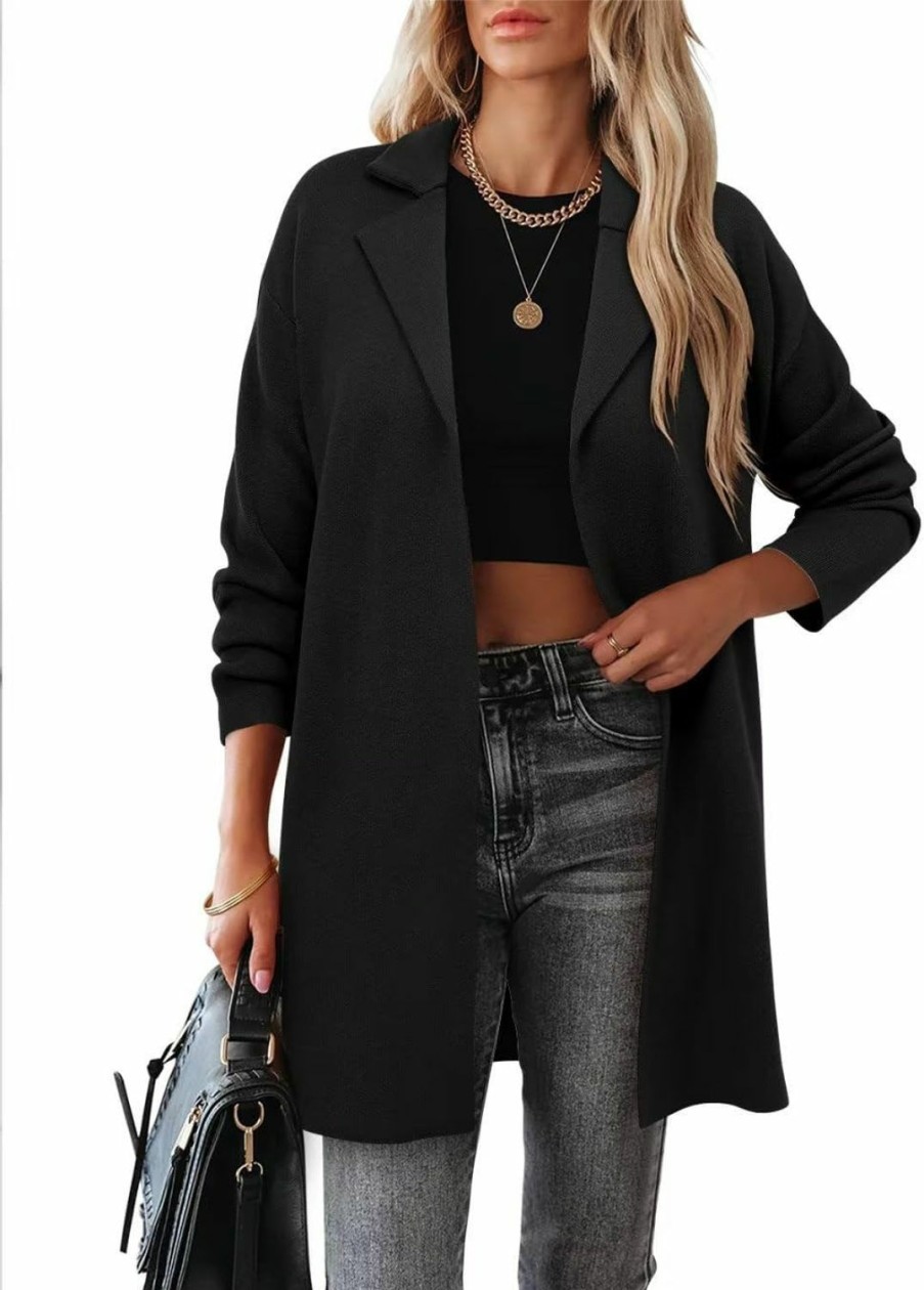 Sweaters | ZOLUCKY Zolucky Womens Open Front Knit Cardigan Long Sleeve Lapel Coat Casual Solid Classy Sweater Jacket